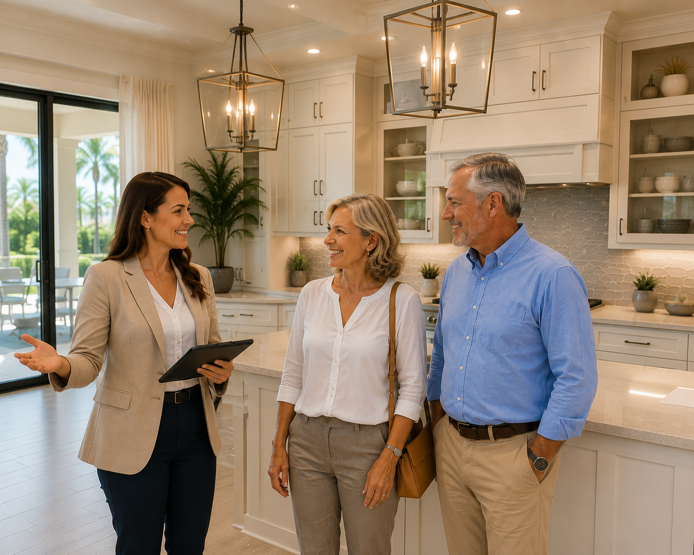 Florida International REALTOR with buyers previewing homes