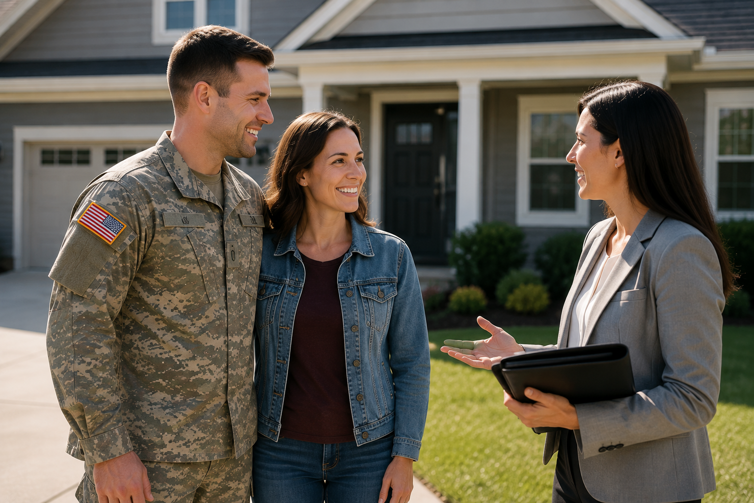 Military family touring a home with a Central Florida real estate professional.